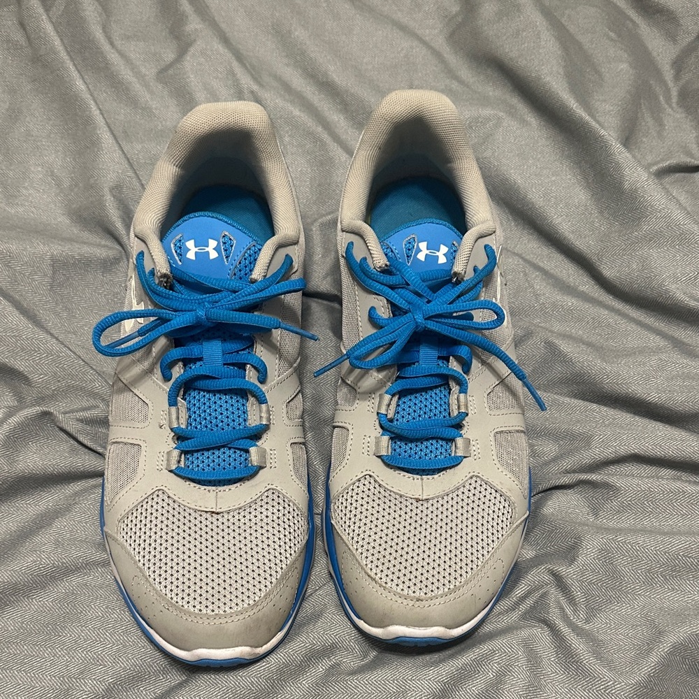 Under Armour Light Gray and Vibrant Blue Athletic Shoes